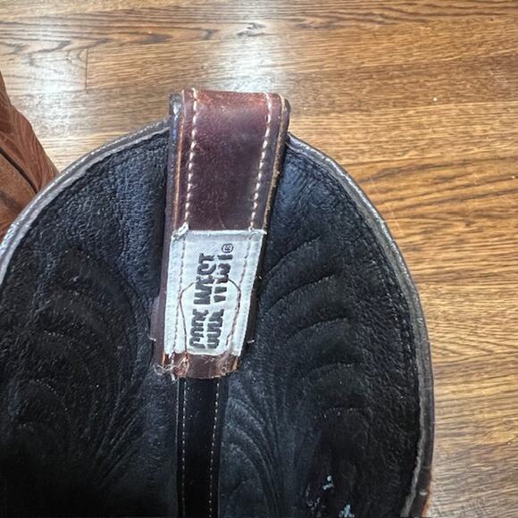 VTG Code West Brown Leather Cowgirl Boots Womens 7M Pointed Toe Western Boho - Picture 10 of 11